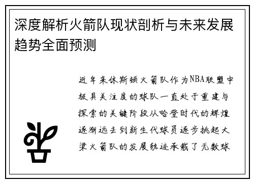 深度解析火箭队现状剖析与未来发展趋势全面预测
